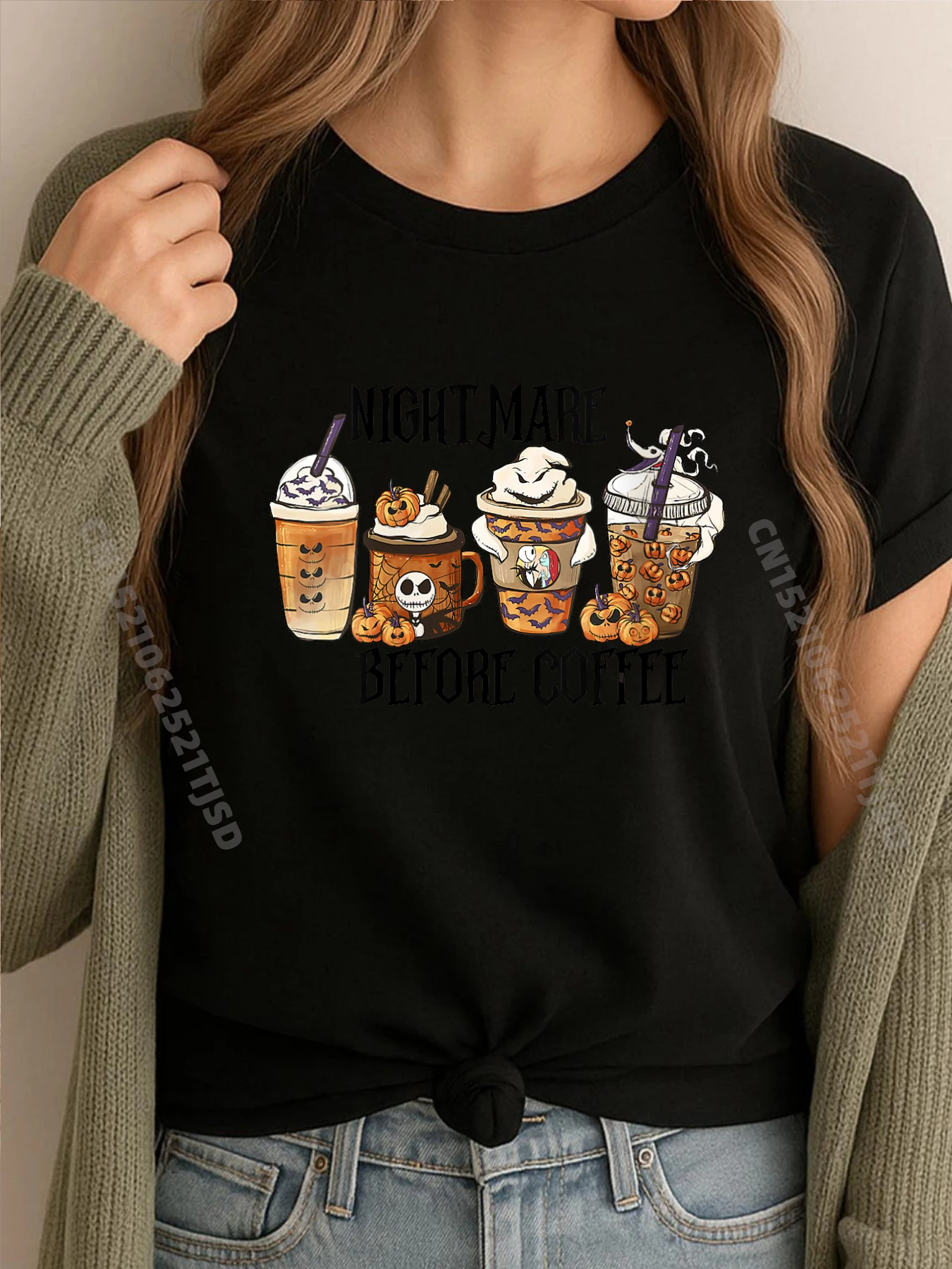 Camisetas de Halloween para mujer, pesadilla antes del café, calabaza, especias, camiseta gráfica, regalos clásicos para hombre, camisetas y camisetas