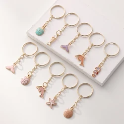 10pcs Cute Alloy Marine life Keyring Metal Dolphin Seahorse Starfish Keychain Decoration Wallet Bag Backpack Accessories Gift