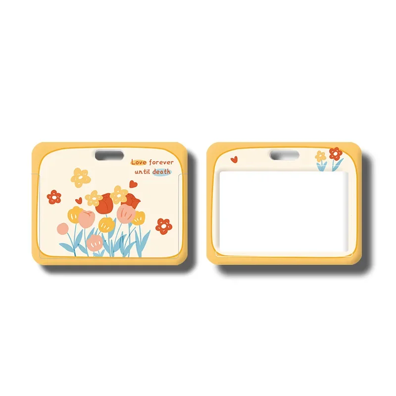 Couvre-cartes à fleurs horizontales mignonnes, étui pour cartes de bus de jeu, porte-cartes de crédit, porte-carte d'identité avec lanière, manchon pour carte de repas, campus étudiant