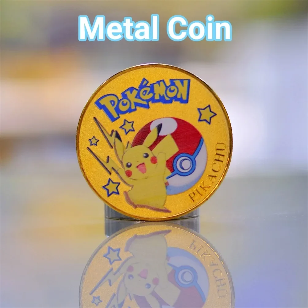 Pokemon Coine Metal Pokémon Coins Silver Charizard Vmax Anime Commemorative Coin Mewtwo Pikachu Golden Iron Cards Games Kid Toys