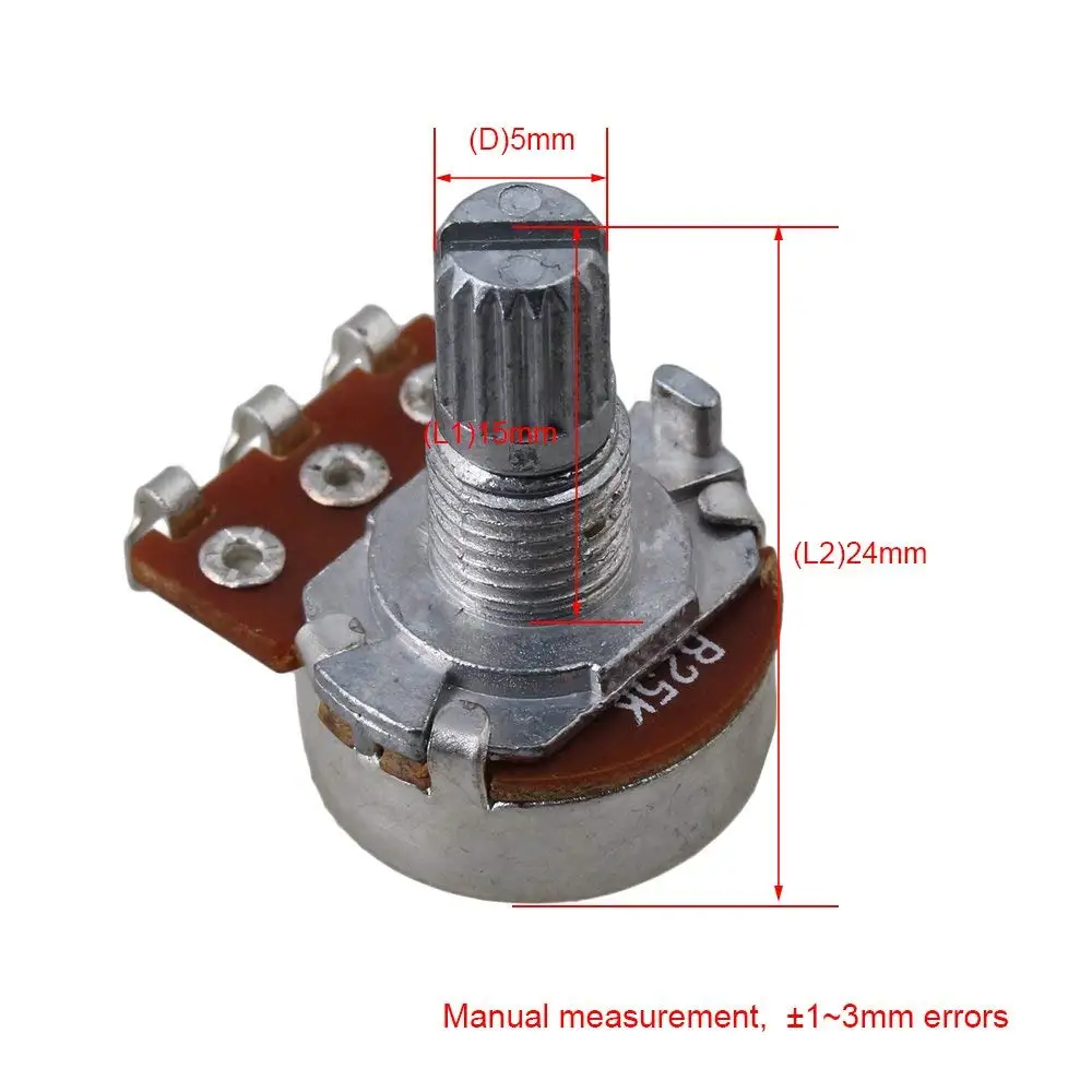 B25k Short Shaft 15mm Linear Pot Guitar Tone Potentiometer for Electric Guitar Set of 10