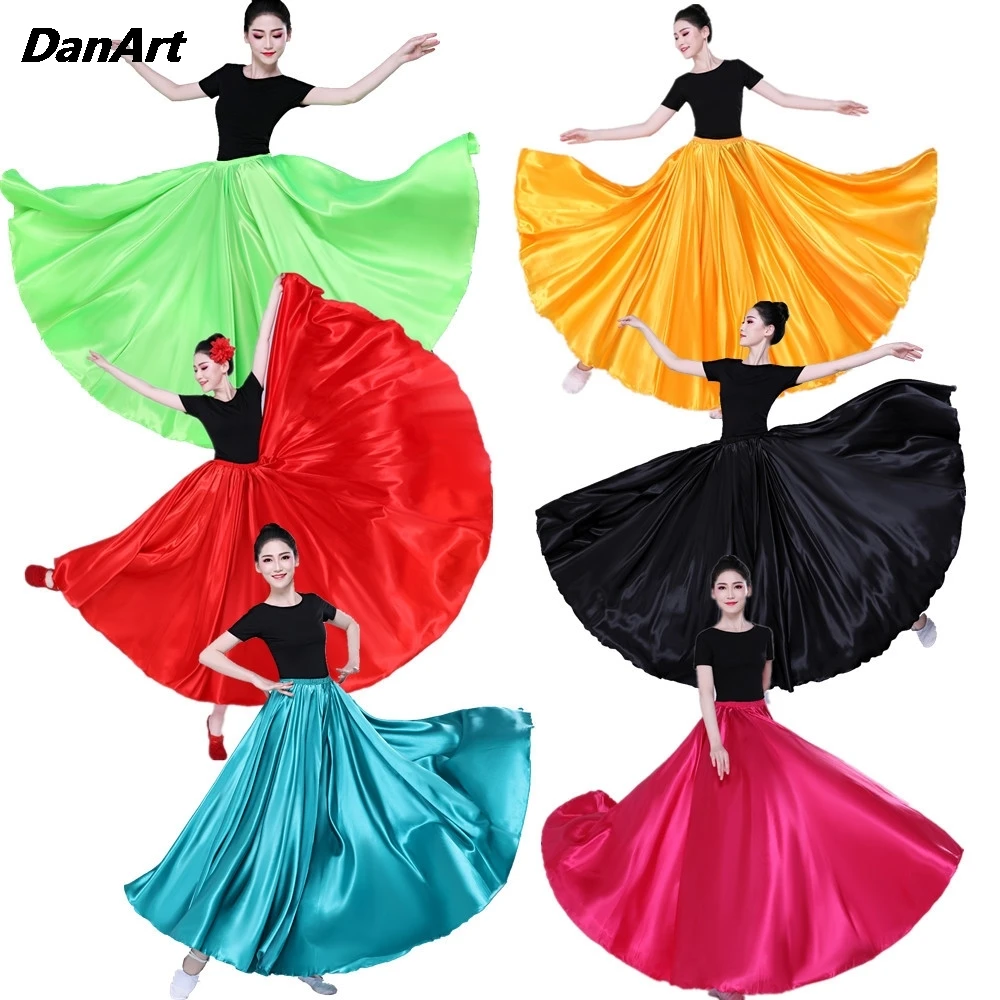 360/540/720 Degree Satin Skirt Women Large Swing Long Skirt Stage Performance Costume Opening Dance Attire Practice Clothing