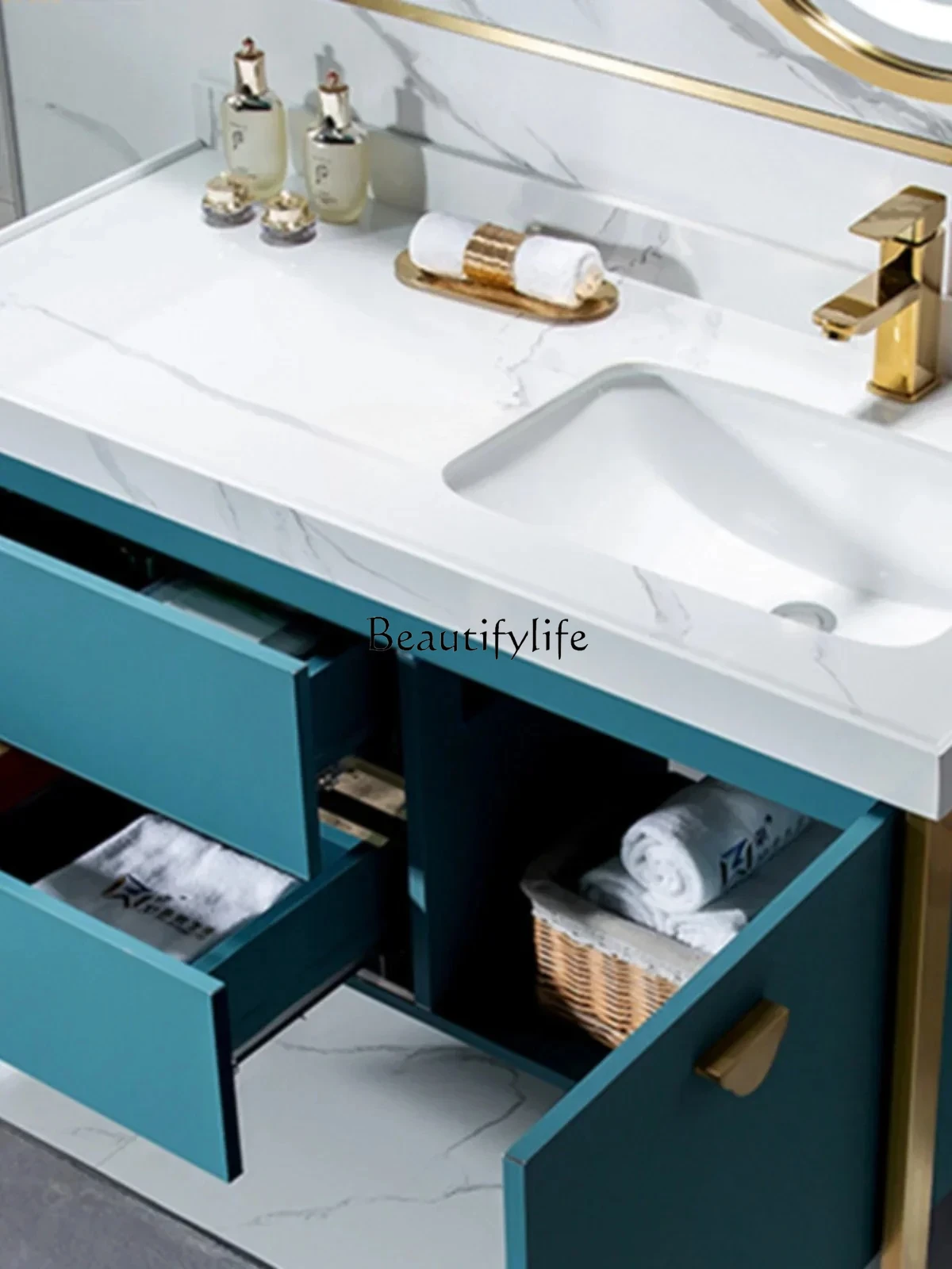 simple modern light luxury stainless steel bathroom cabinet washstand smart marble