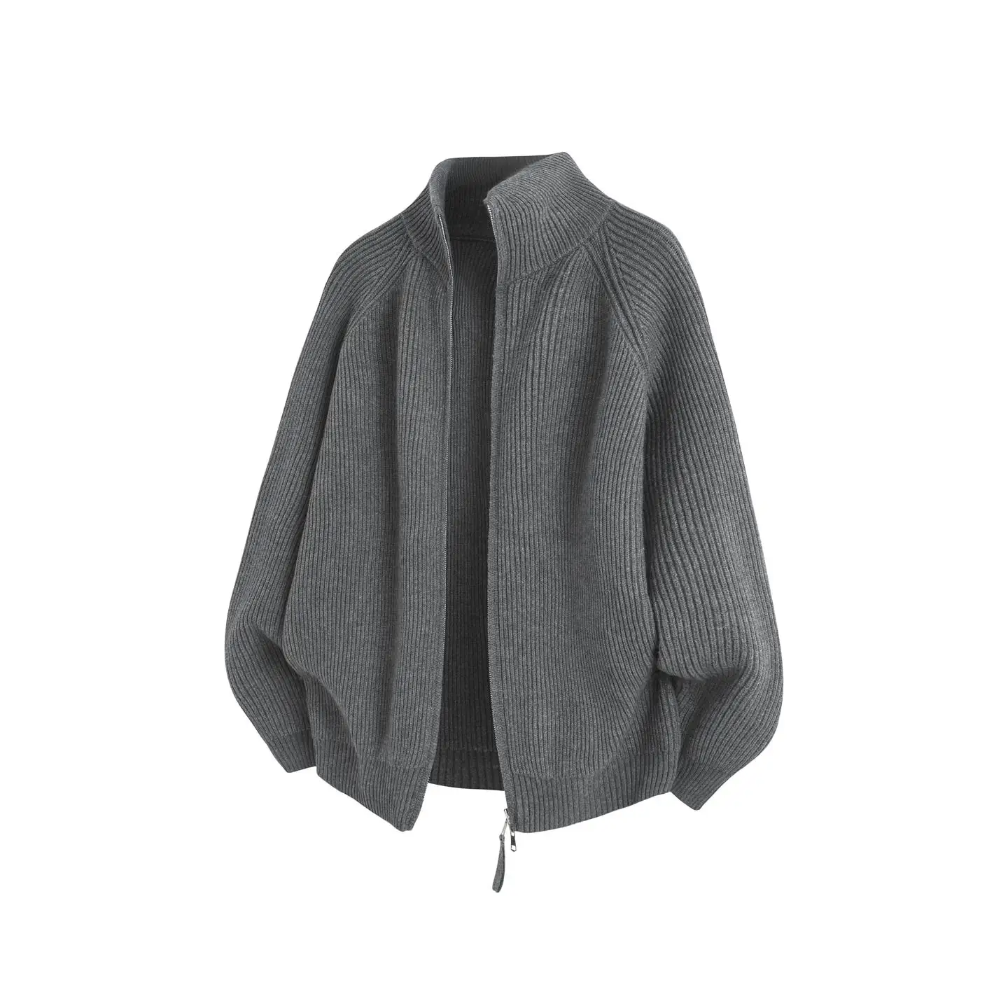 

​​Men's Stand Collar Zip-Front Knit Sweater - Gray (Black) 2025 Autumn New Arrival | Minimalist Design​ Sweater Coat