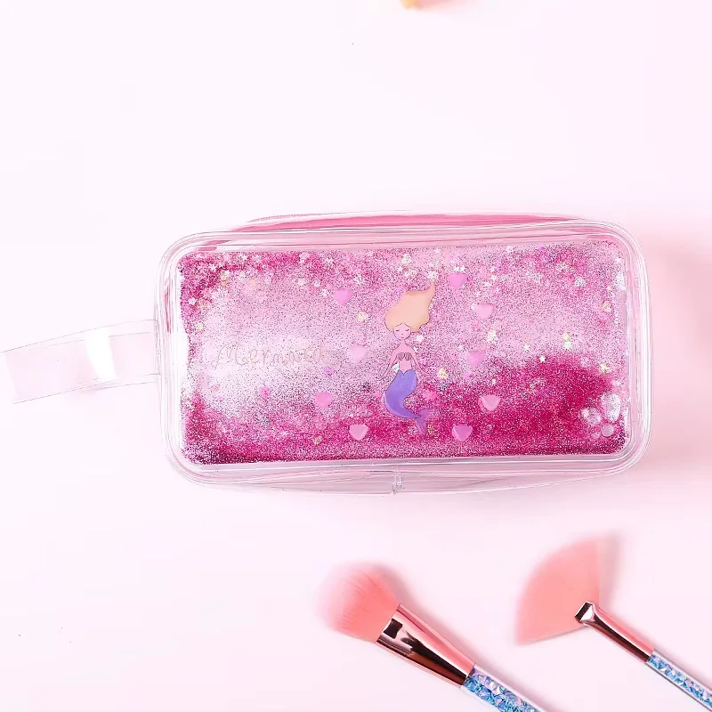 

1Pcs Kawaii Quicksand Mermaid Pencil Case Cute Transparent Glitter Pen Bag For Girls Multi-function Storage Cosmetics Bag