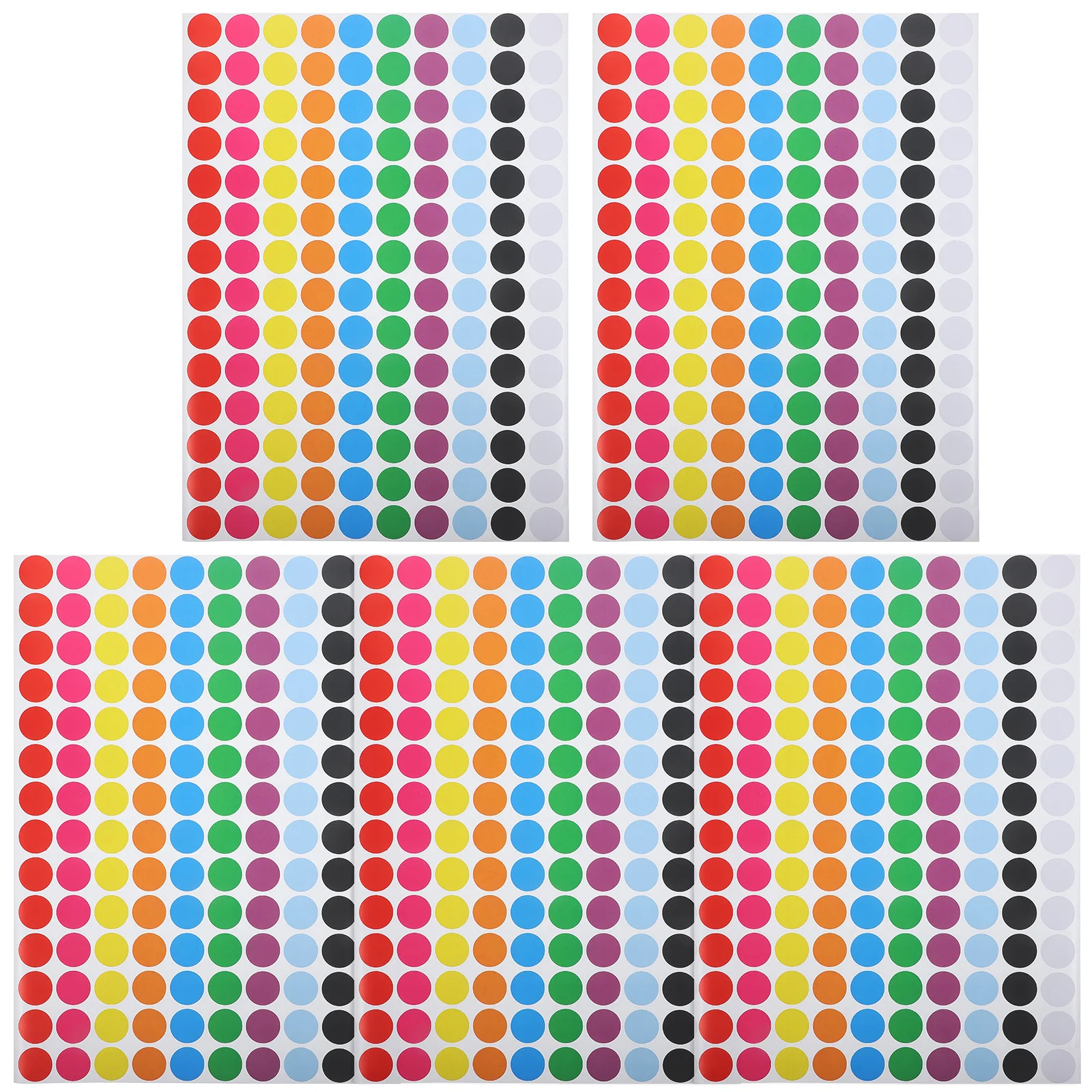 5 Sheets Self-Adhesive Dot Stickers Colorful Round Label for Organization Coding Marking Storage Jars Files Boxes Crafts