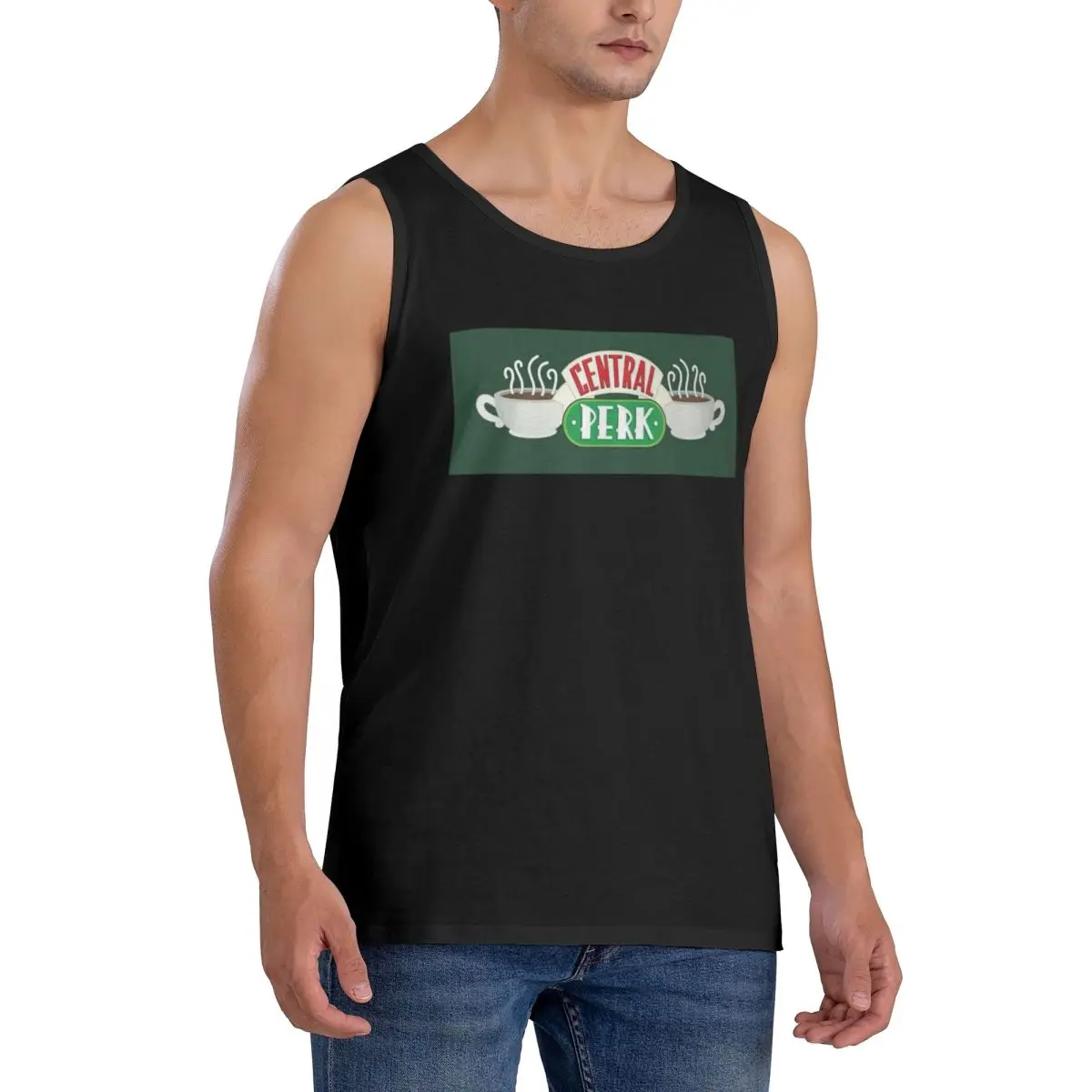 100% Cotton Central Perk Friends TV Show Sleeveless T-Shirt Men Workout Sports Clothing Tops Men's Crew Neck Vest