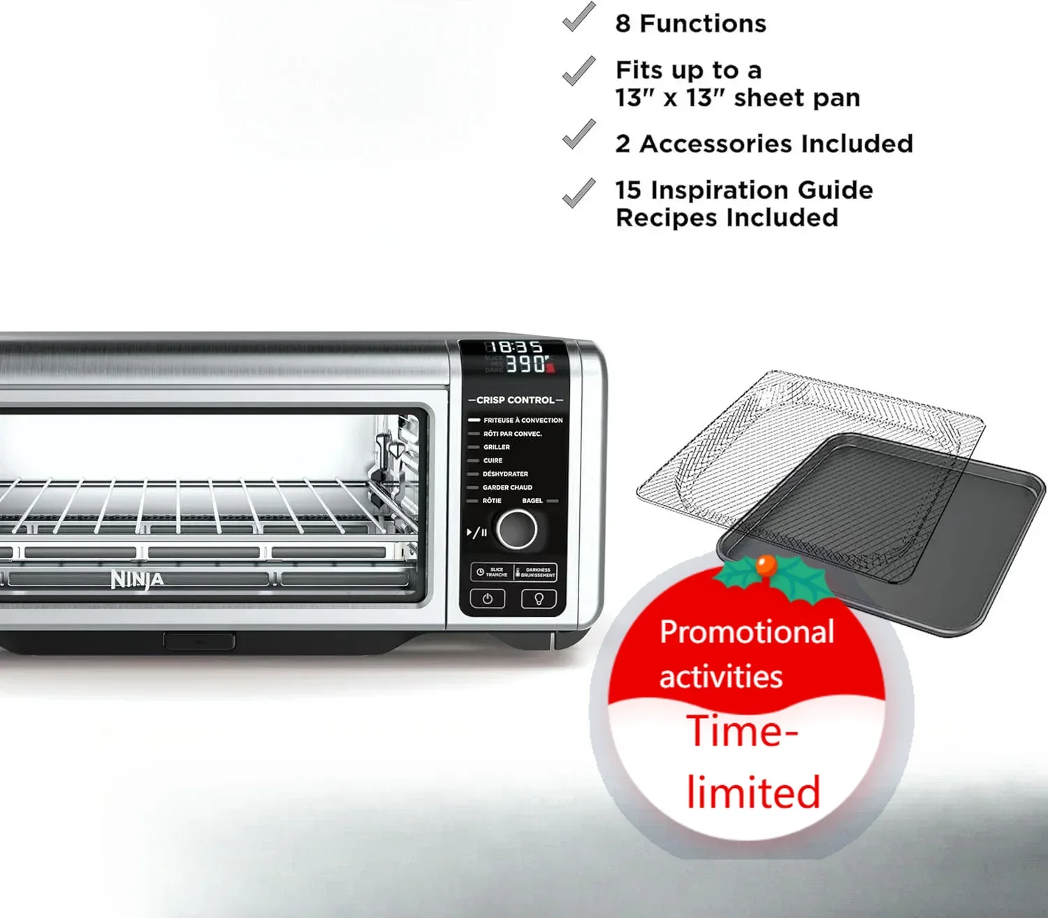 

Hot SoldSP101 Digital Air Fry Countertop Oven with 8-in-1 Functionality, Flip Up & Away Capability for Storage Space, Silver