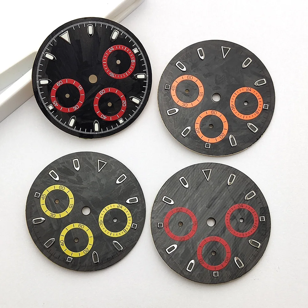 Green luminous Multifunctional watch dial carbon fiber dial 6 hands chronograph function dial fit VK63 Quartz Movement VK63 Dial