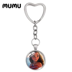 2024 New Moana Heart Keyring Princess Keychain Glass Dome Cabochon Jewelry Gifts Children