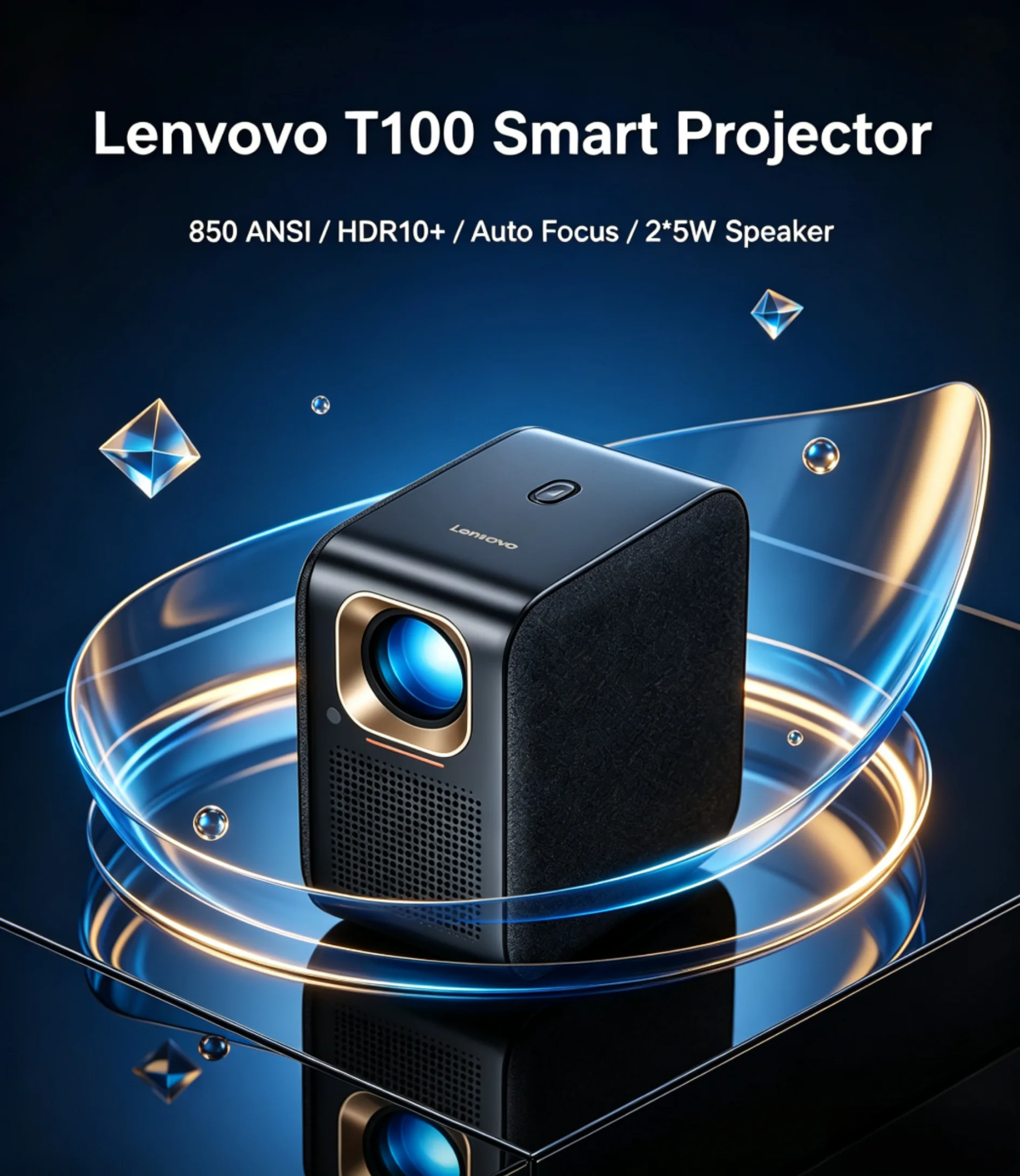 Lenovo T100 Intelligent Projector 850ANSI 1080P Native Image Quality Auto Focus Multi Mode Projection Smart Home Cinema