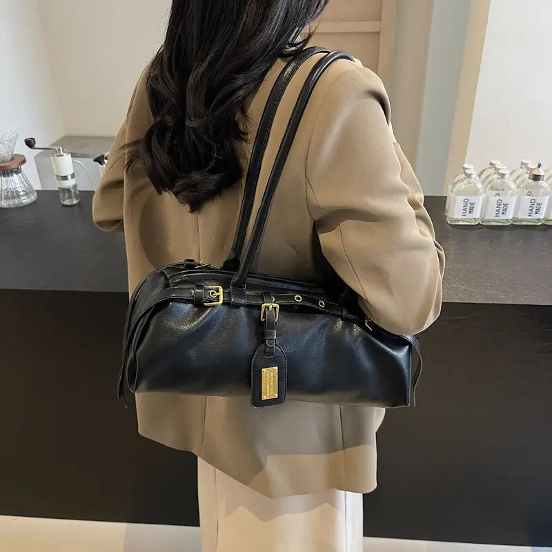 

JIAERDI корейская однотонная простая сумка на плечо для боулинга женская кожаная сумка большой вместимости подмышки женская модная сумка для поездок на работу