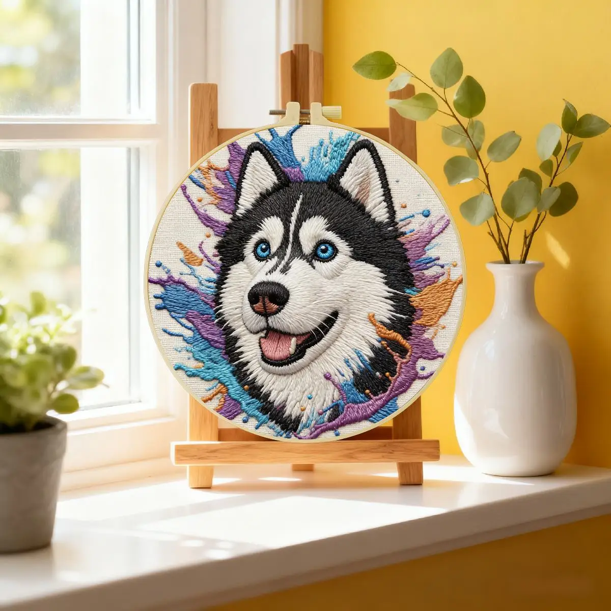 1 Stück 20X20CM/15X15CM 7,87/6,3 Zoll Tier - Husky Stickerei Starter-Kit DIY-Kit DIY-Stickerei-Set Handarbeiten Nadelkunst – Detail 1