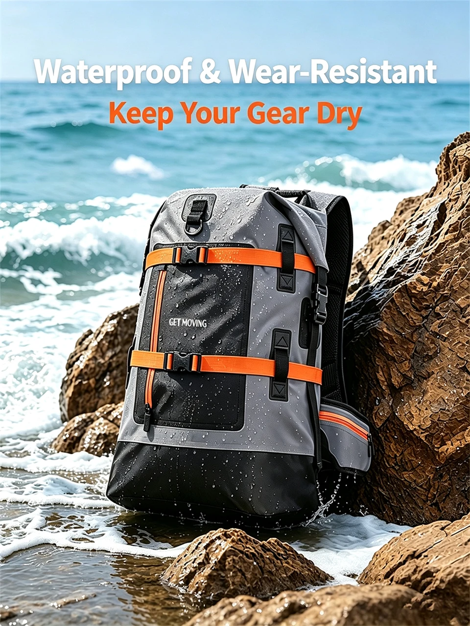 Schwimm-PVC-Packtasche, wasserdichter Rucksack für Damen und Herren, 40L, für Kajak, Trekking, Rafting, Surfen, Bootfahren, Trockentasche – Detail 7