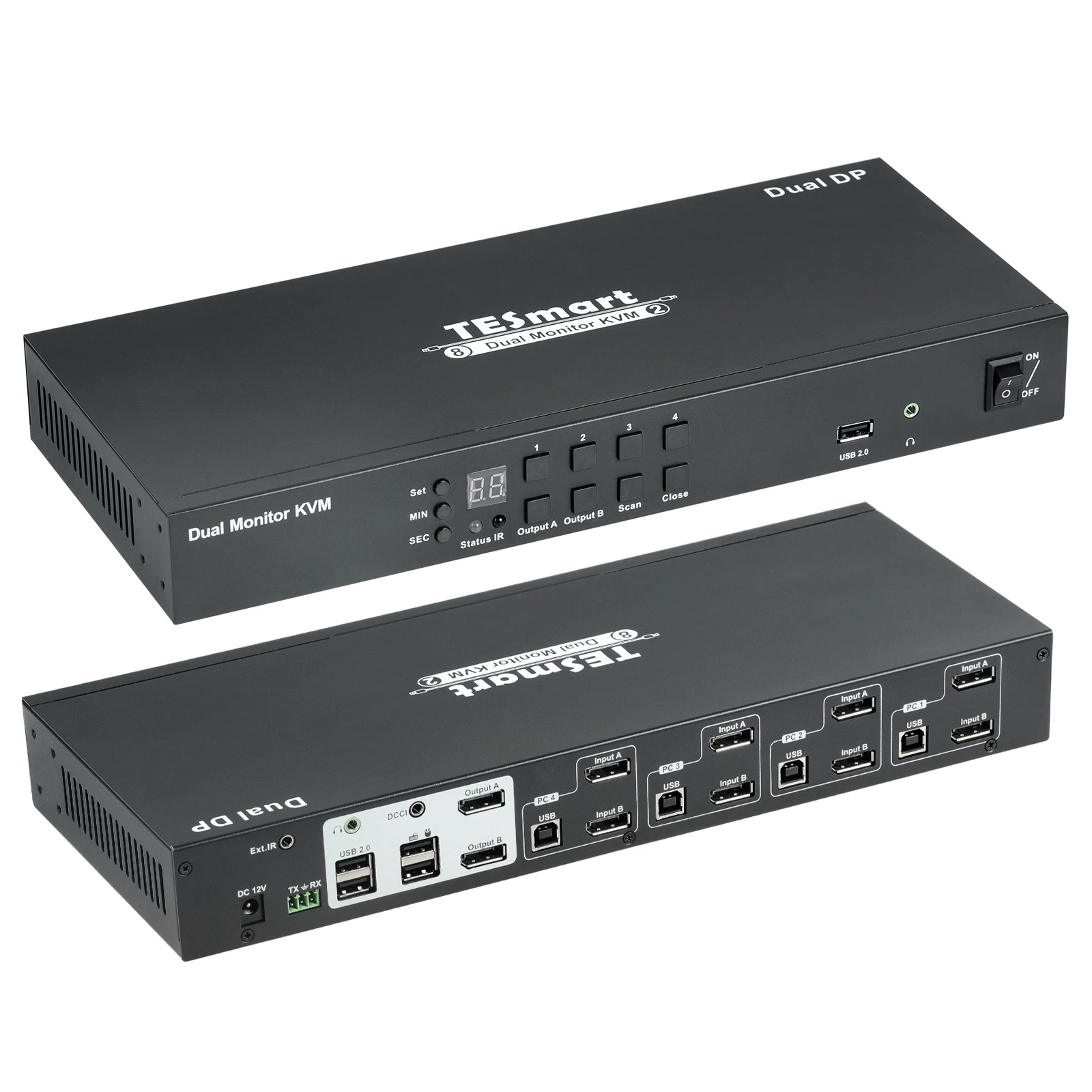 منفذ مزدوج TWO Displayport KVM Switch 4K 60 هرتز USB KVM DP Switcher Displayport 8 in 2 out KVM لوحة المفاتيح الماوس للكمبيوتر Linux