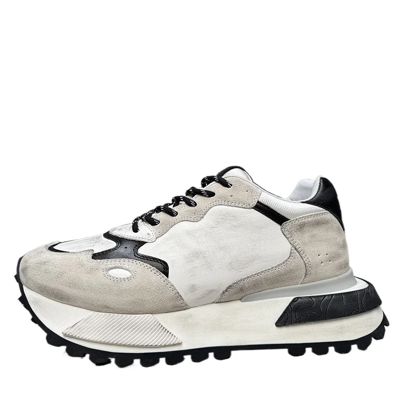 European Retro Thick Soled Height Increasing Shoes for Men's Casual Sneakers Ins Trendy High-end Structure Splicing Sports Shoes