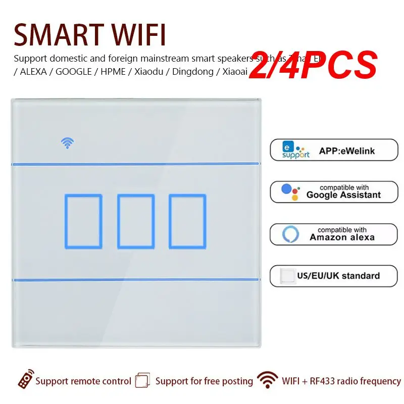 

Смарт-переключатель WiFi с функцией RF, приложение для умного дома, панель 86, переключатель 90-250 В, 2000 Вт, работает с Alexa и Home