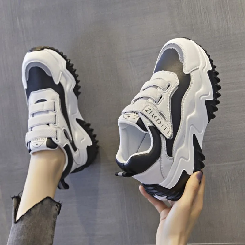 

New style breathable mesh surface women's sneakers with platform and foreign trade magic tape thick-soled sneakers