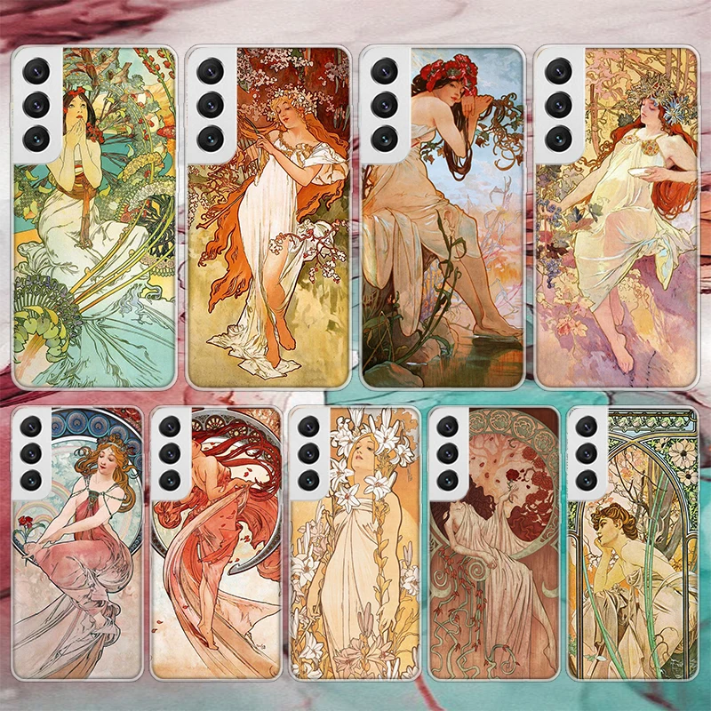 Alfons Mucha Primavera Soft Phone Case For Samsung Galaxy M12 M21 M30S M31 M32 Note 20 Ultra 10 Lite 9 8 J4 J6 Plus + M51 M52 J8