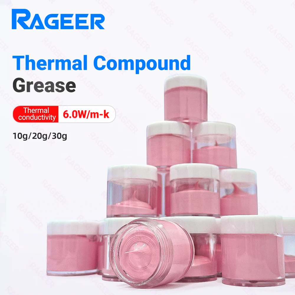 RAGEER 6.0 W/m·K High-Conductivity Silicone-Based Thermal Paste 10g/20g/30g Compatible with PC/CPU/GPU/Laptop Cooling Systems