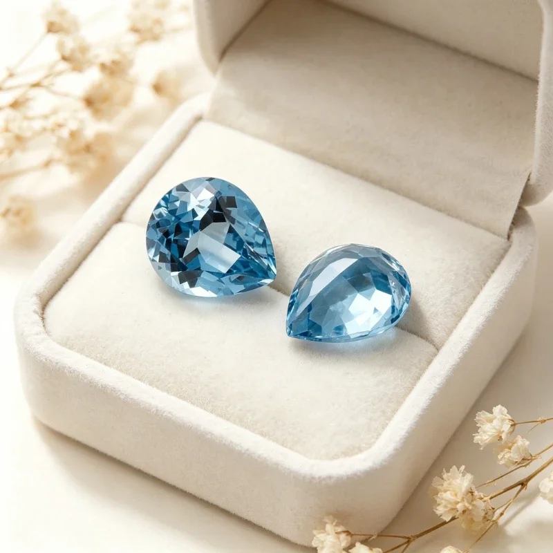 Synthetischer Edelstein Saphir Birnenform Aquamarin-Farbe Zertifiziert Handgeschliffen – Detail 6