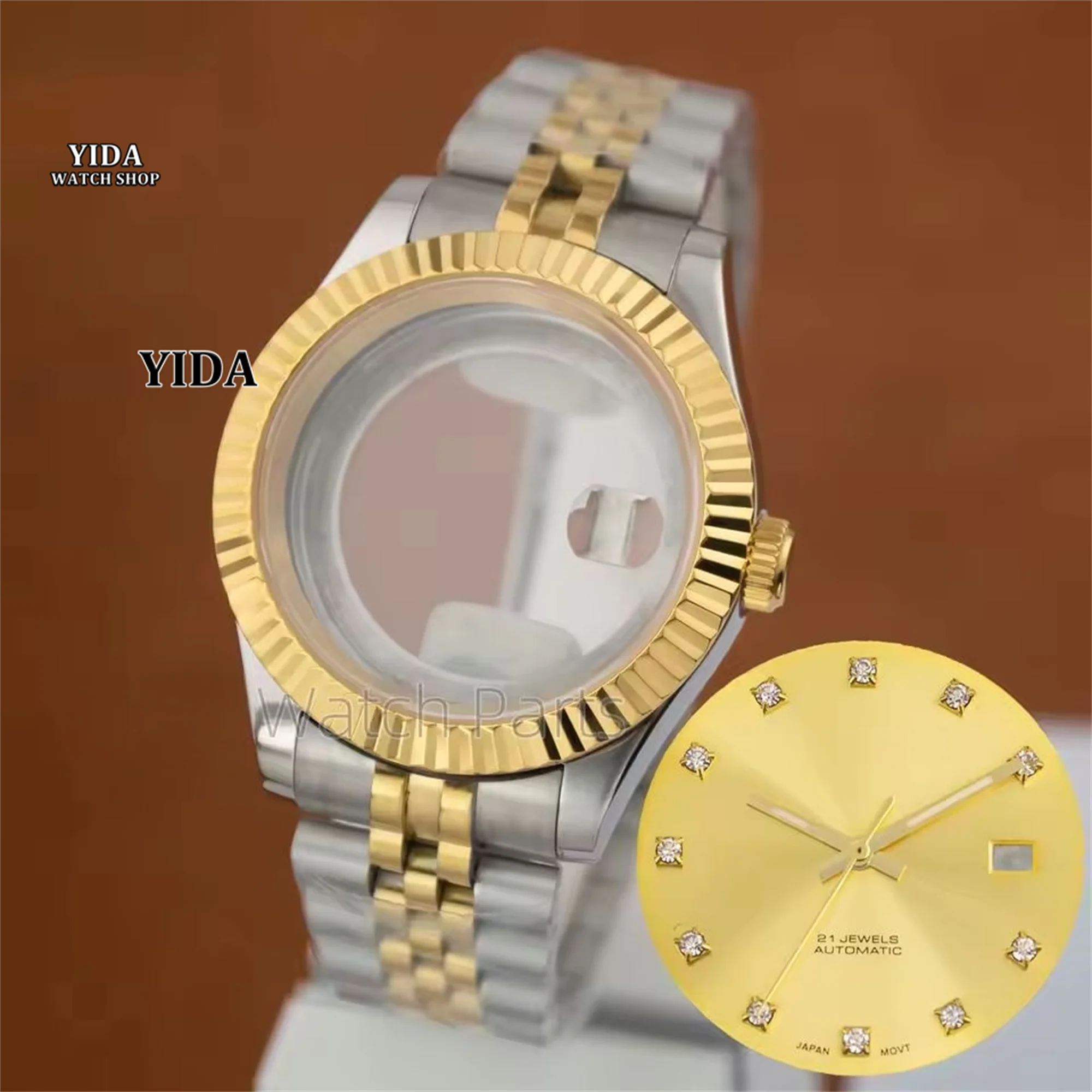 41 мм NH35 корпус часов браслет с сапфировым стеклом 31 мм зеленый светящийся циферблат стрелки для Datejust NH34 NH35 NH36 замена механизмов