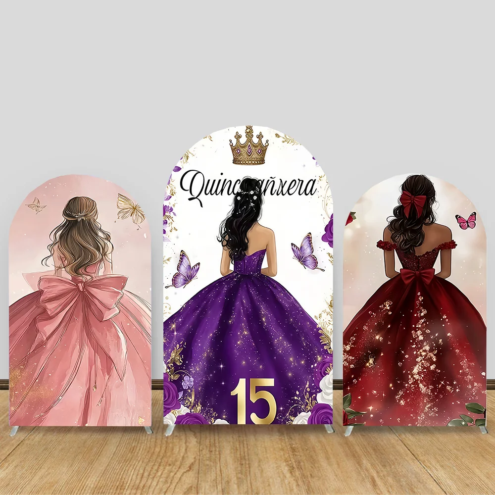 

Custom 2-Sided Quinceanera Princess Dress Sweet 15th Birthday Party Baby Shower Covers Chiara Arch Decor Backdrop Photo