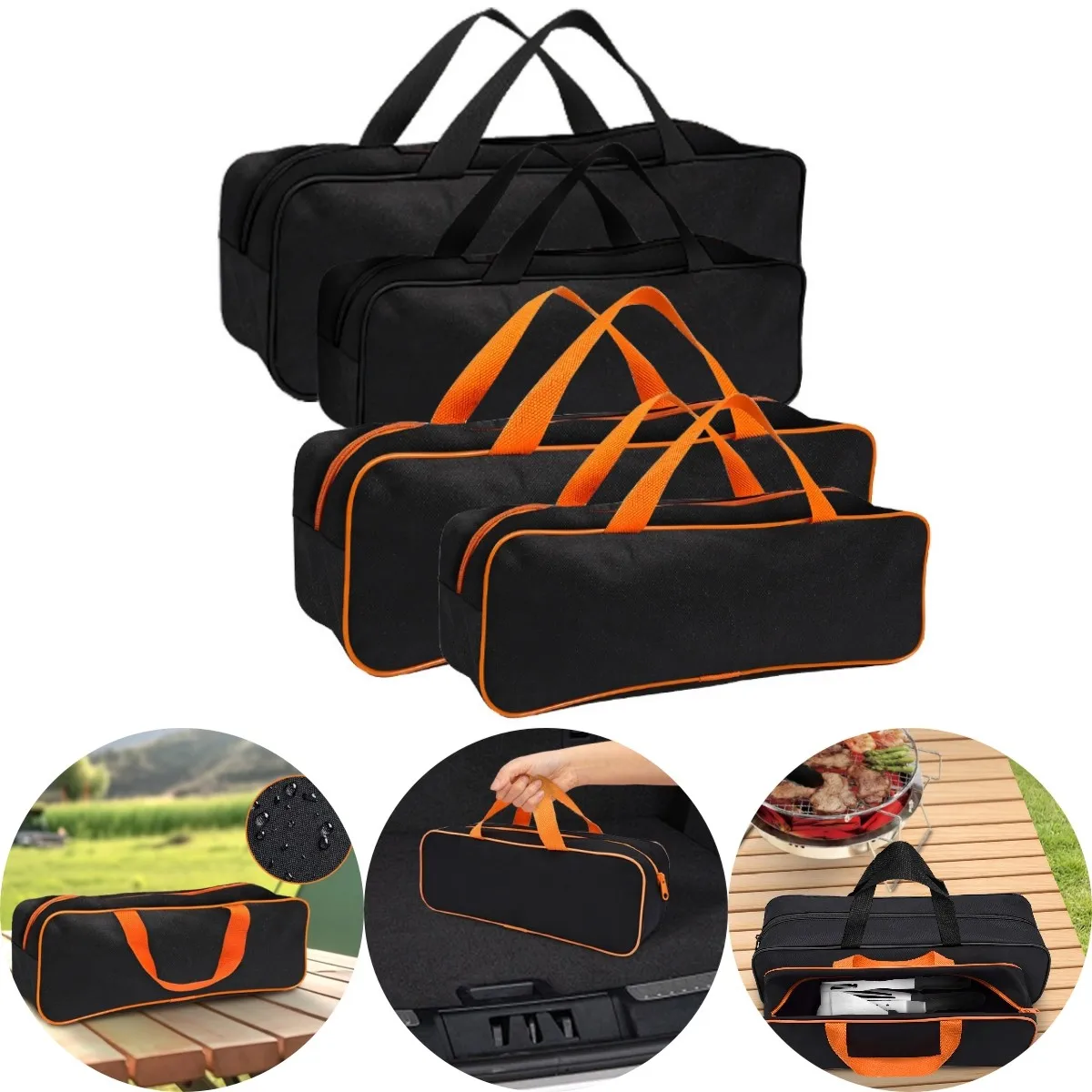 4Pcs BBQ Grill Tool Storage Bags with Waterproof 600D Oxford Cloth for Outdoor Use and Secure Tool Arrangement