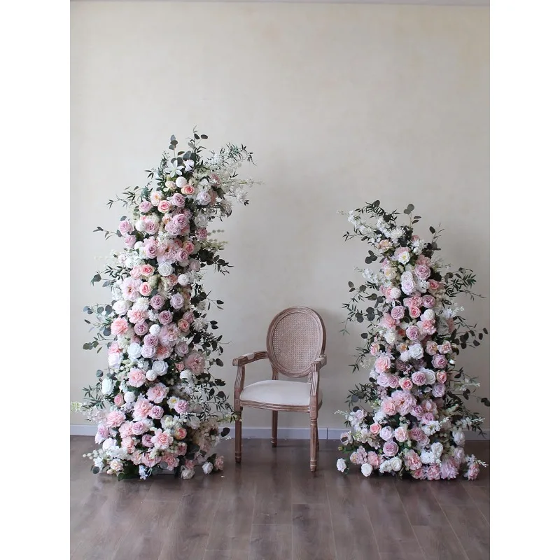

Simulation flower pink wedding background arch, wedding photography ornament decoration outdoor