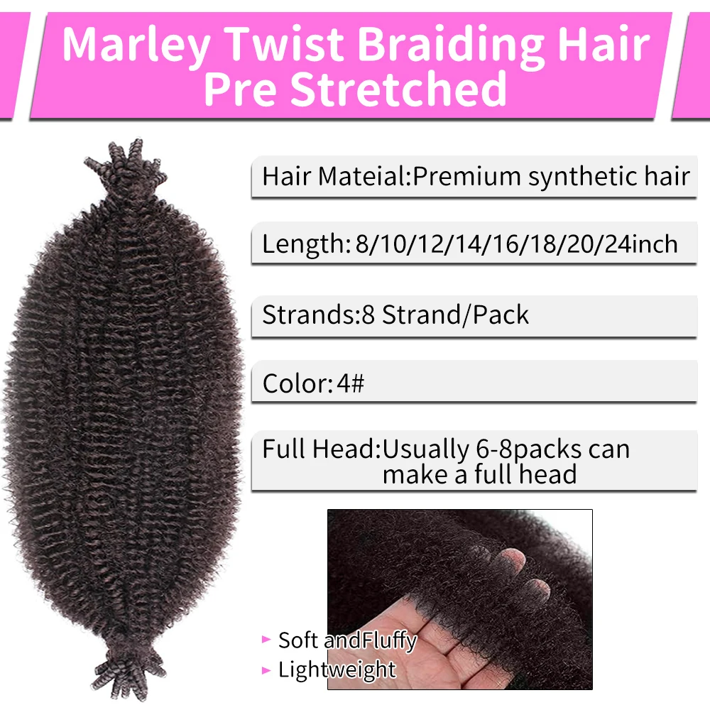 1–6 Packungen federndes Afro-Twist-Haar, Marley-Twist-Flechthaar, Marley-Haar für Frauen, synthetisches Wickelhaar für weiche Locs