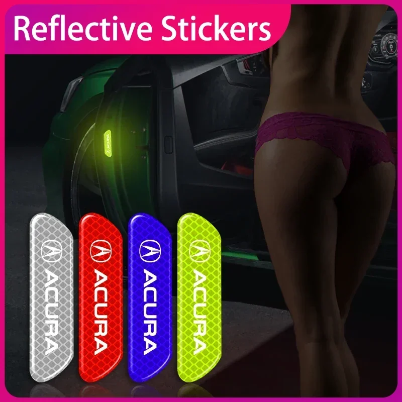 

4pcs Car Door Reflective Strips security Warning Stickers For Acura RDX Integra TLX CDX MDX RDX ZDX ILX Auto Accessories