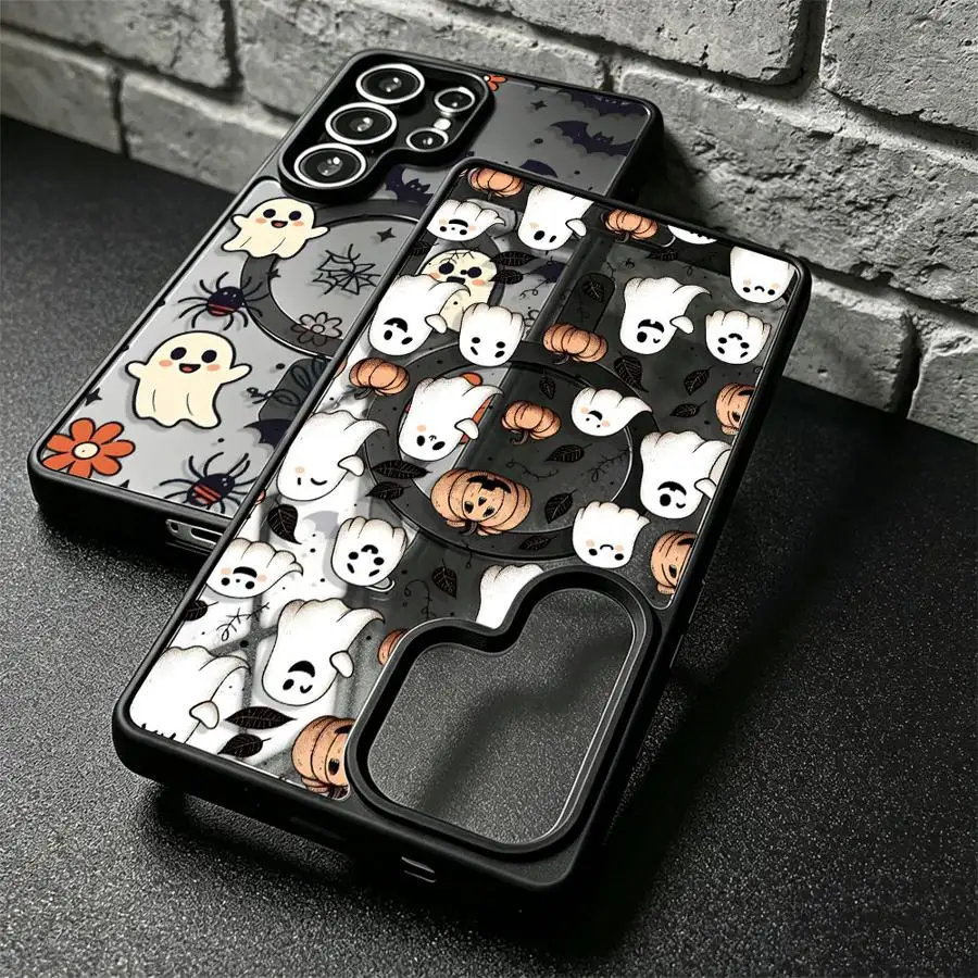Halloween Pumpkin Happy Ghost Case for Samsung Galaxy S26 S26+ S25 Ultra Plus S23 S23+ S22 S25 S24 FE S24+ Magnetic Phone Cover