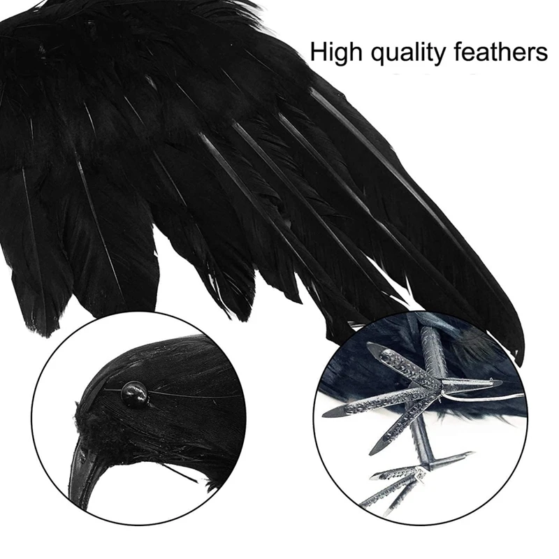 12Piece Halloween Black Crows Realistic Looking Handmade Feathered Crow 3 Styles