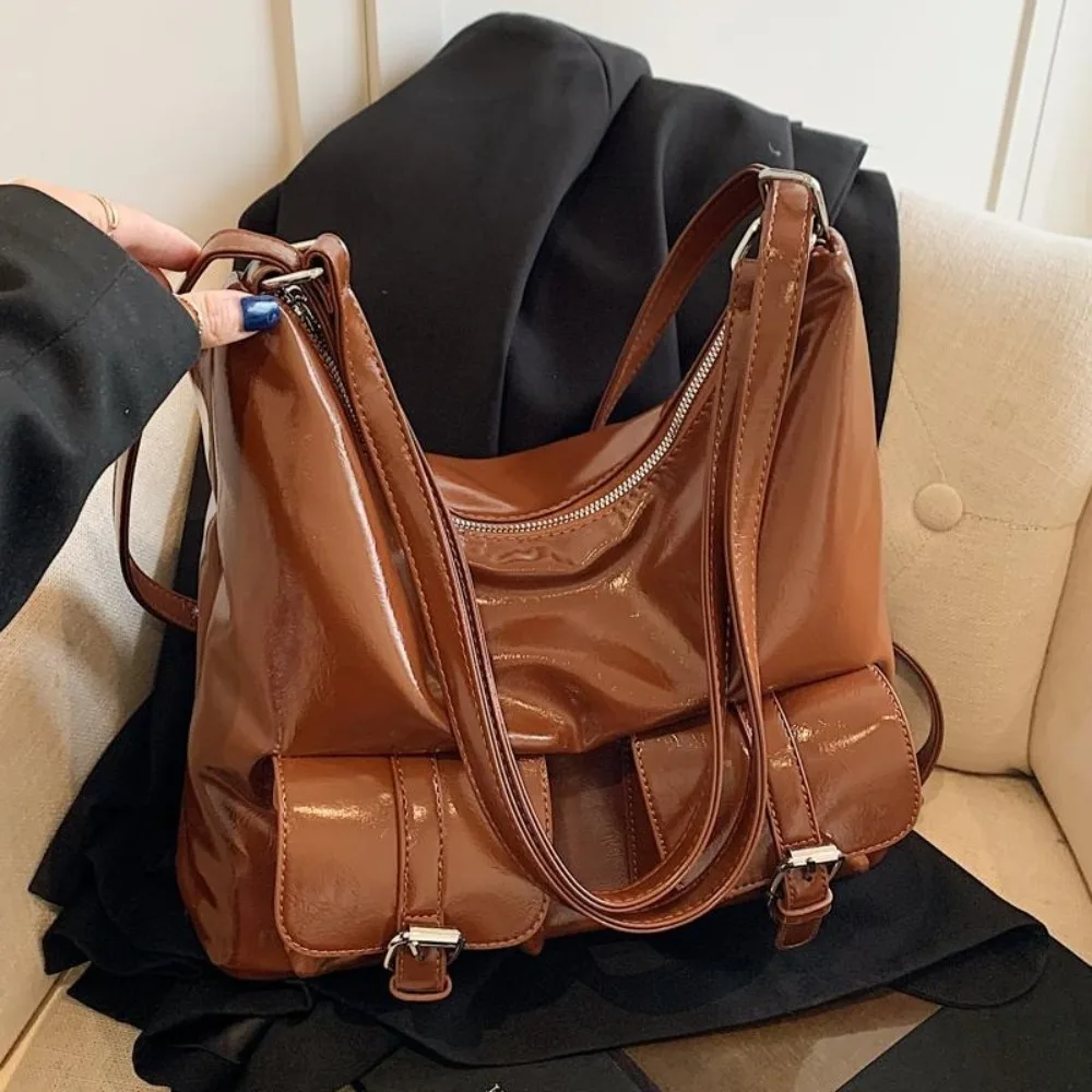 

Solid Color Multiple Pockets Backpacks Y2K Style Large Capacity PU Leather Crosbody Bag Handbag Shoulder Bag Women's Backpack
