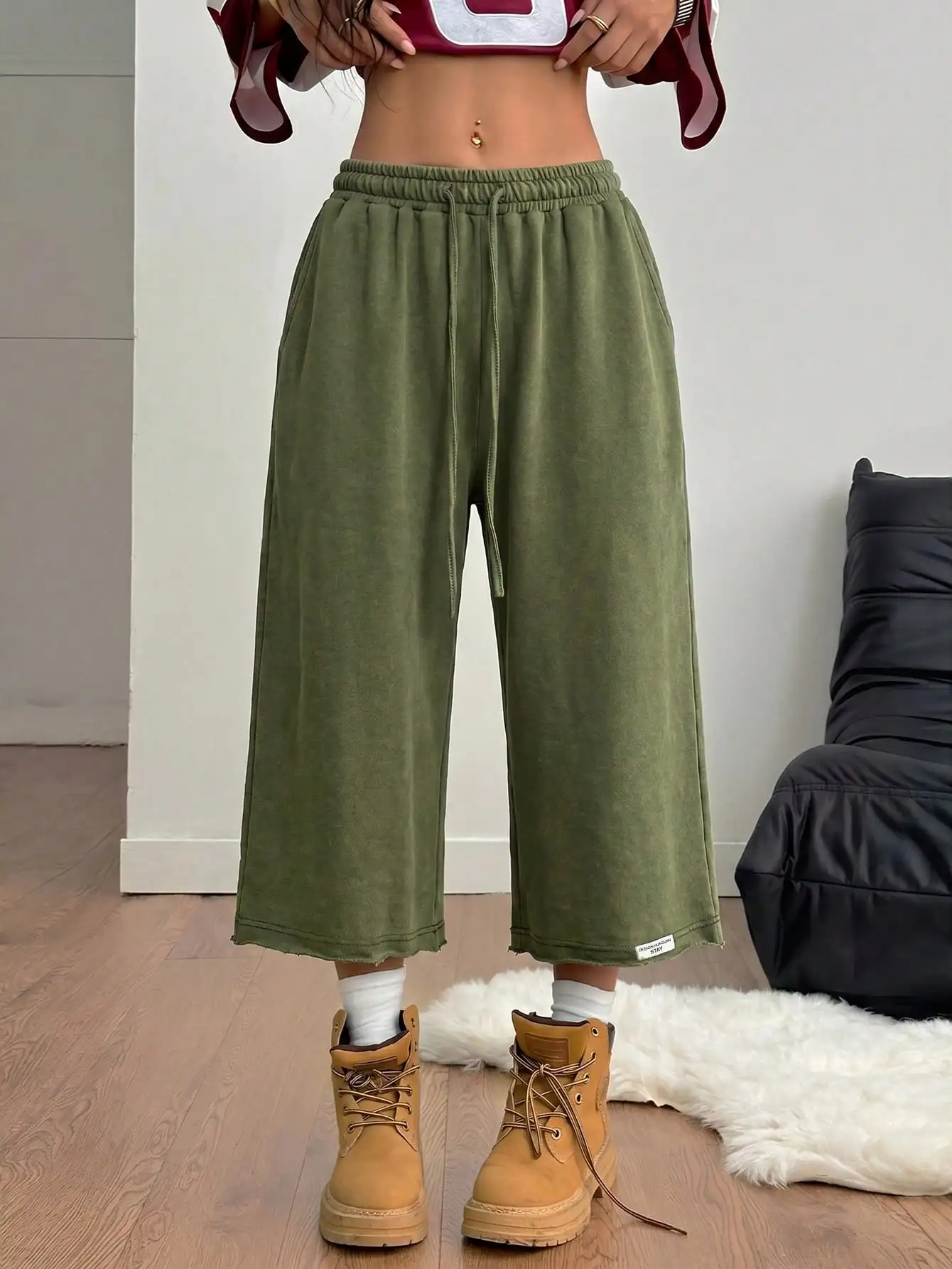 Coolane Women Summer Streetwear Vintage Washed Distressed, Comfortable Denim Effect Green Shorts view 3