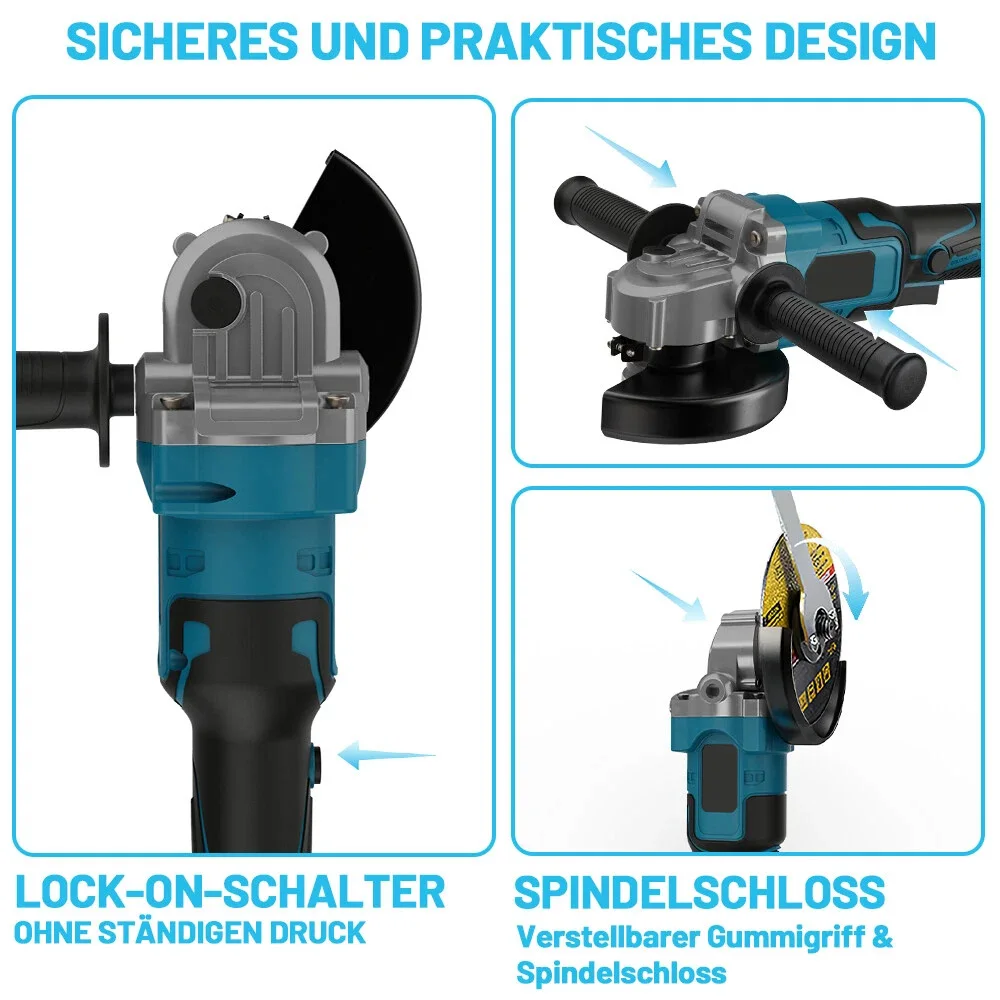 125MM Brushless Electric Angle Grinder Cordless Grinder Cutting Machine Woodworking Power Tool for Makita 18v Battery