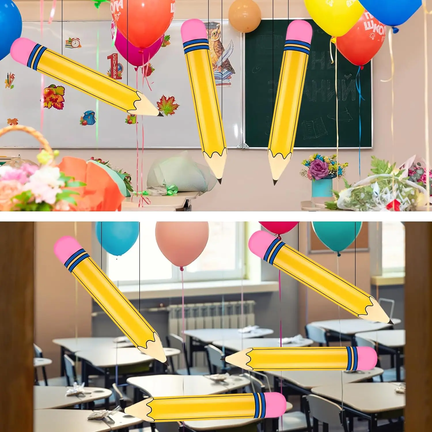 3 Pcs 27 Inch Giant Large Inflatable Pencil Back to School Graduation Decor Hanging Inflatable Pencil Classroom Decoration