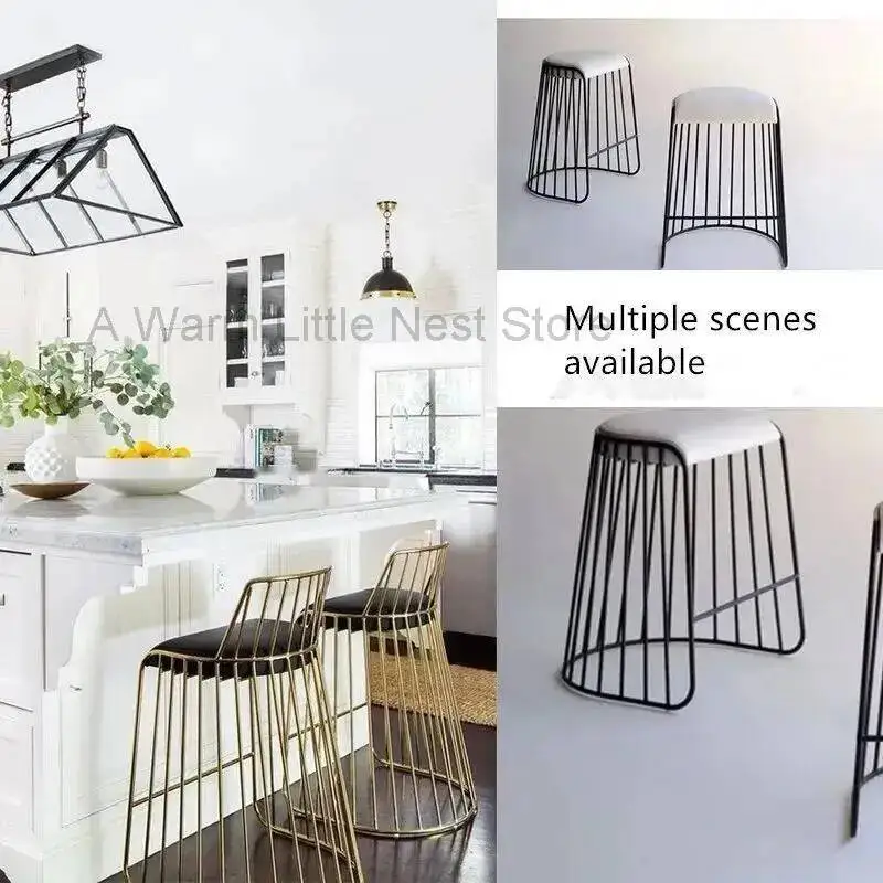 Bar Chair Stool Creative Bar Nordic Coffee Dining Chair Gold High Stool Customized Living Room Chair Wrought Iron Soft Cushion D