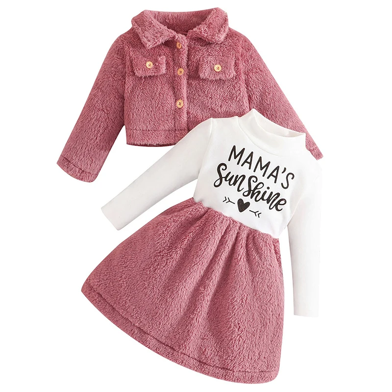 Inverno autunno Boutique abbigliamento bambini Toddler Girl Clothes cappotto con risvolto moda coreana + lettera abito manica lunga set per bambini