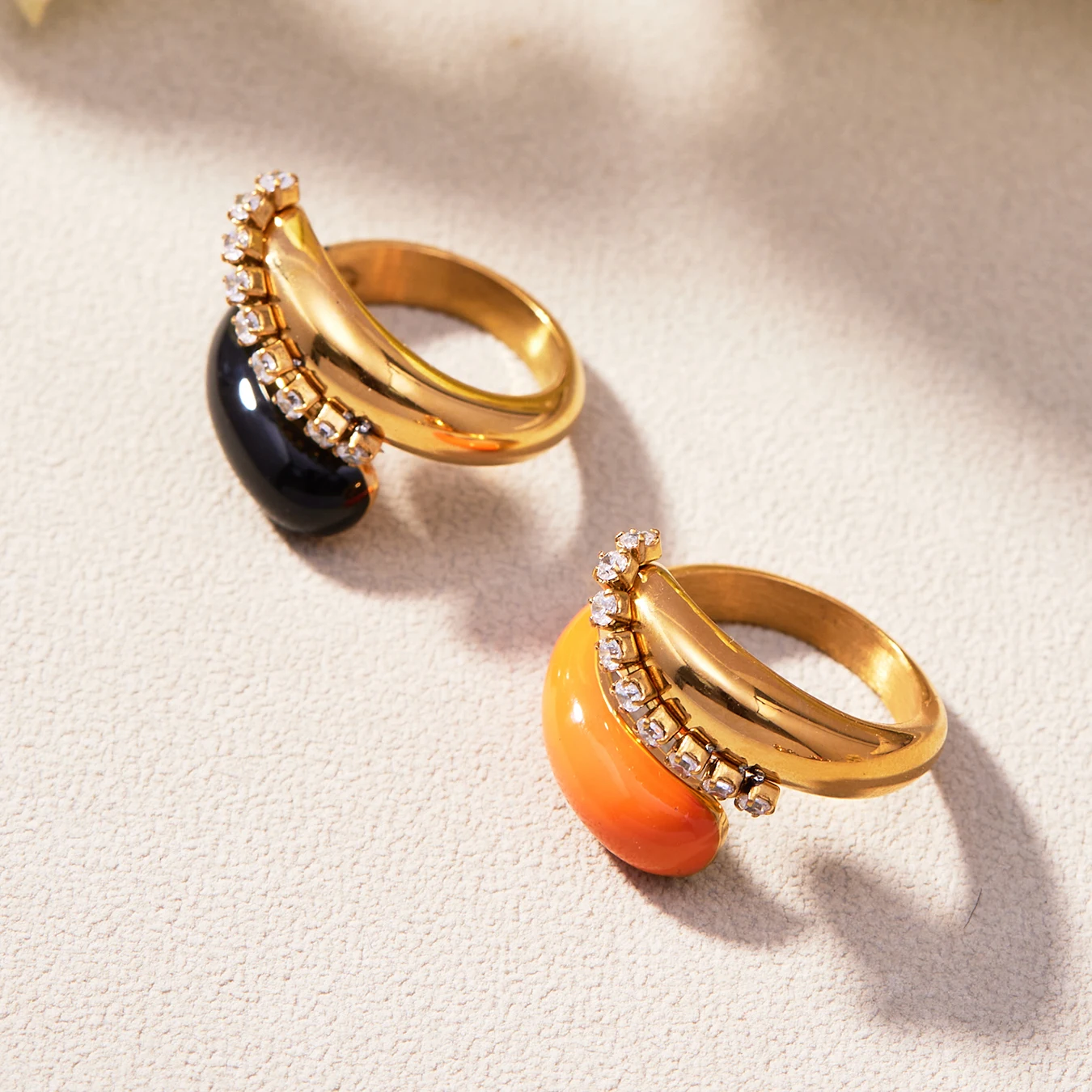 Liora الفولاذ المقاوم للصدأ 18K PVD مطلية بالذهب خواتم مفتوحة للنساء زركون الزفاف السبابة Mujer Anillos مجوهرات هدية #6