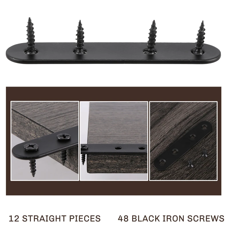 12 قطعة من الأقواس المستقيمة المصنوعة من الفولاذ المقاوم للصدأ، دعامة معدنية مسطحة، لوحة إصلاح مع مسامير للخشب