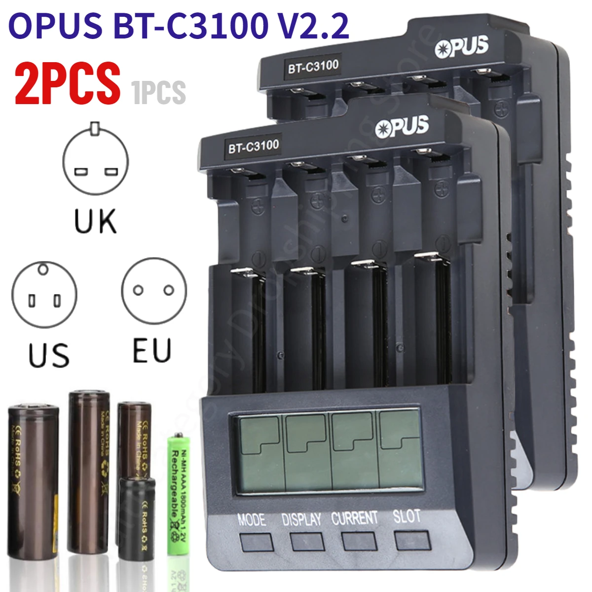 

OPUS BT-C3100 V2.2 LCD Smart Battery Charger For Li-ion NiCd NiMH AA AAA 10440 14500 18650 Four Slots Rechargeable Batteries