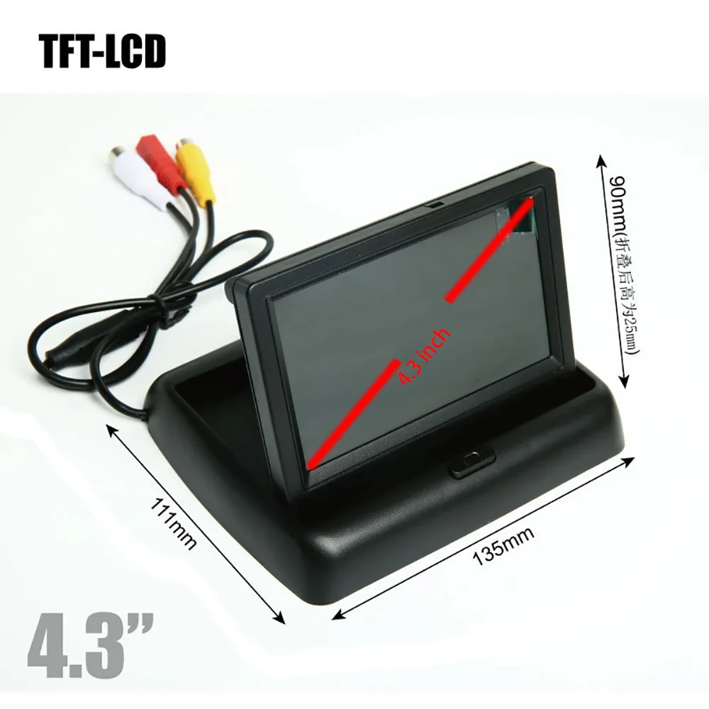 4.3 Inch Folding Screen Car Monitor for Rear View Camera Reversing Image Display TFT LCD Front/Side/Rear 2 Channel Video Input