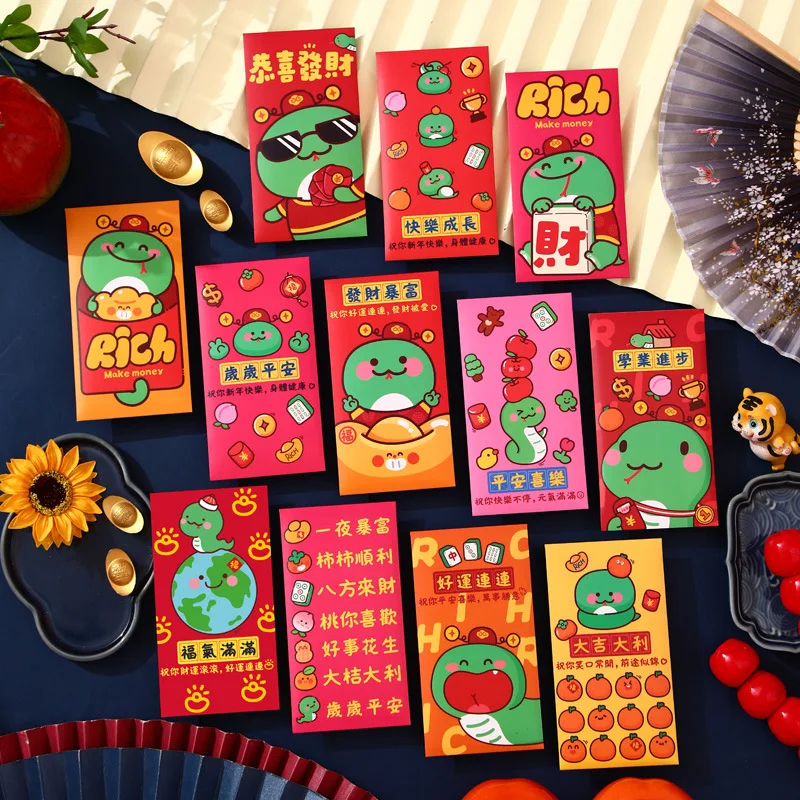 

48Pcs Chinese Spring Festival Lucky Money Red Envelopes Pocket 2025 Lunar Snake Year Cute Money Red Envelopes Hongbao