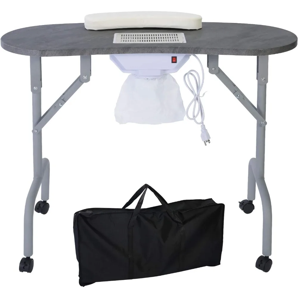 

Portable Manicure Table with Dust Collector with Wrist Rest &Lockable Wheel, 36Inch Black Professional Manicure Technician Table