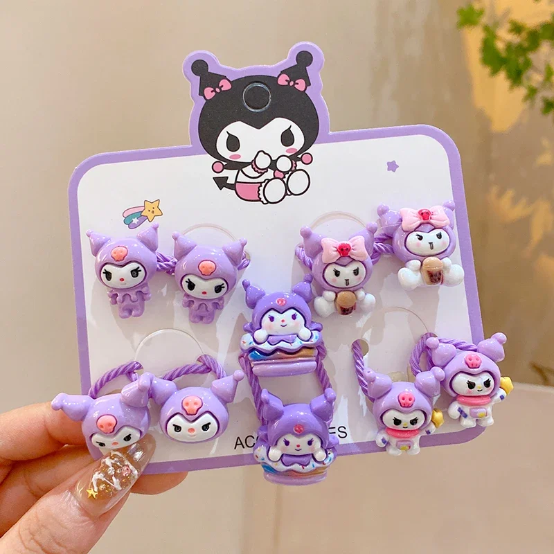 10PCS Sanrio Hello Kitty Hair Rope Suit Miniso Anime Cartoon Cute Kuromi Cinnamoroll Hair Accessories Fashion Girl Holiday Gifts