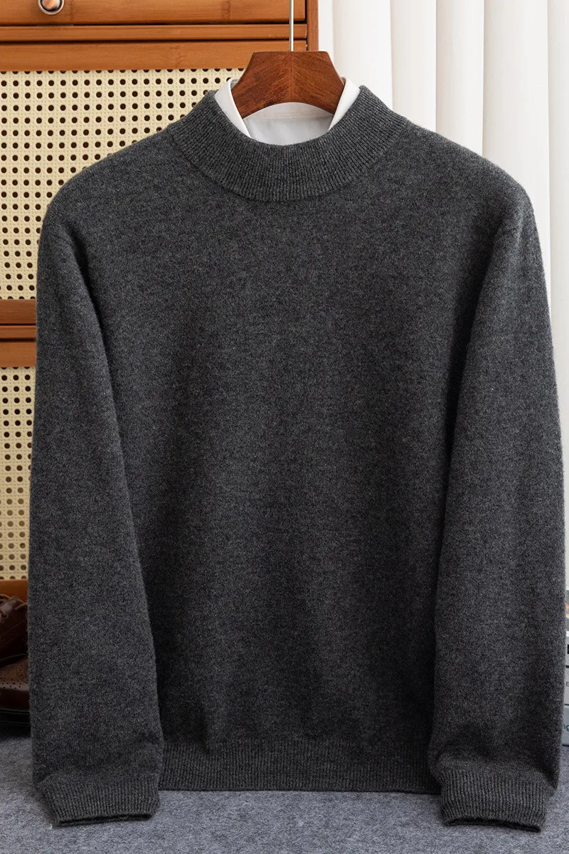 Autumn and winter new men\'s semi-turtleneck cashmere sweater 100% pure wool sweater cover thickened bottom sweater sweater