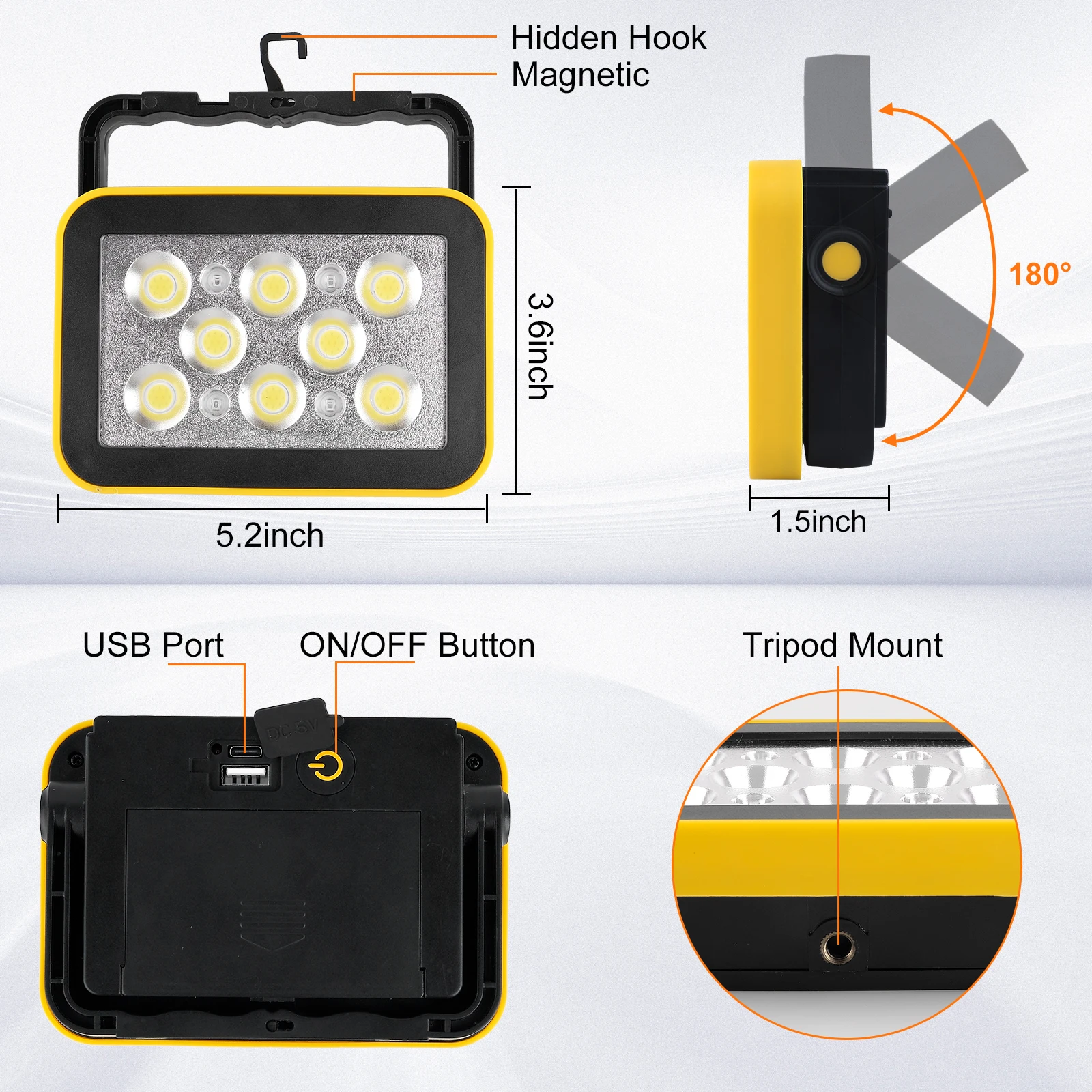 COB Rechargeable Lantern Powerful Work Light Outdoor Camping Lamp Magnetic LED Emergency Light Flashlight 4 Modes