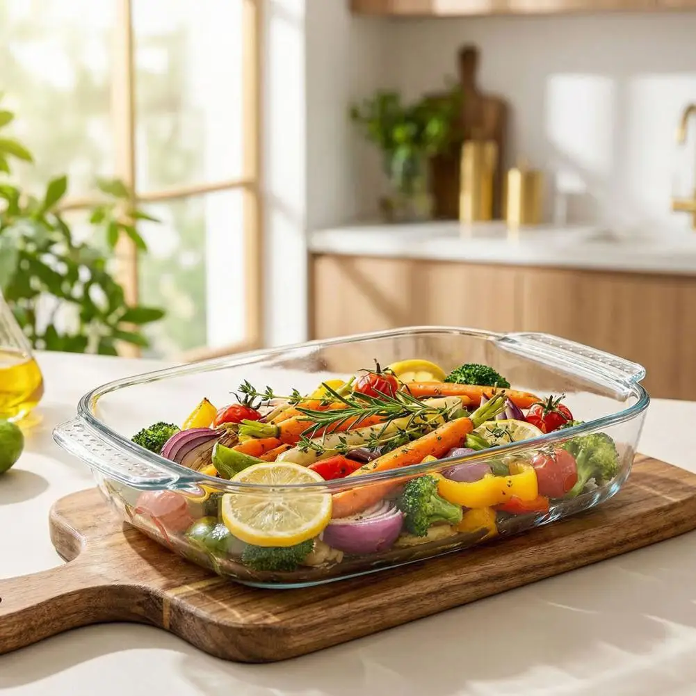 Insulated Glove Safe Baking Pan Heat-resistant Glass Baking Dish with Handles Transparent Rectangular Cake Pan Oven-safe Brownie