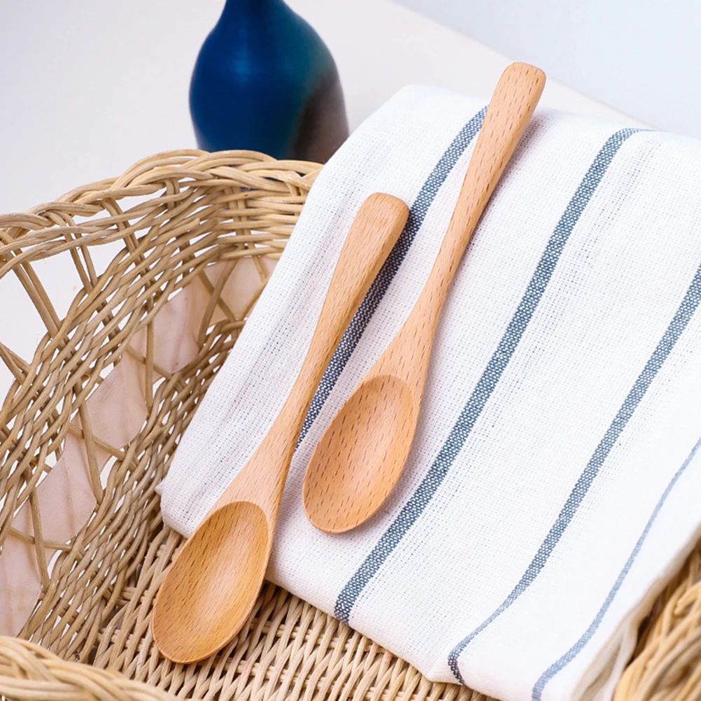 

2pcs Spoons Natural Dinner Flatware Stirring Coffee Spoon Lunch Smooth Kitchen Serving Wooden Cutlery Feeding